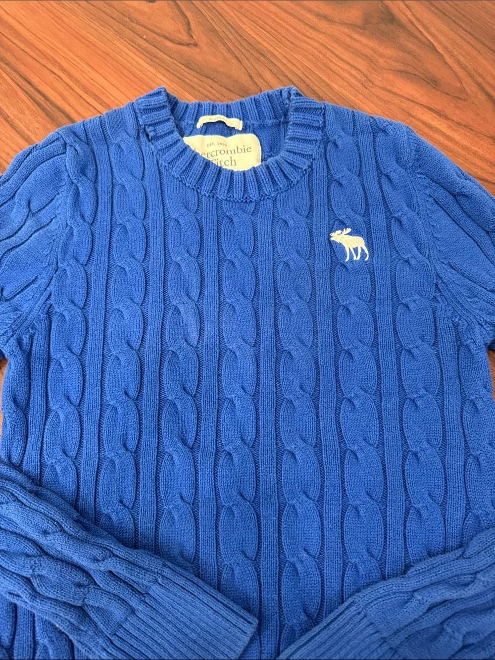 Abercrombie & Fitch Men's Bright Blue Cable Crewneck Sweater